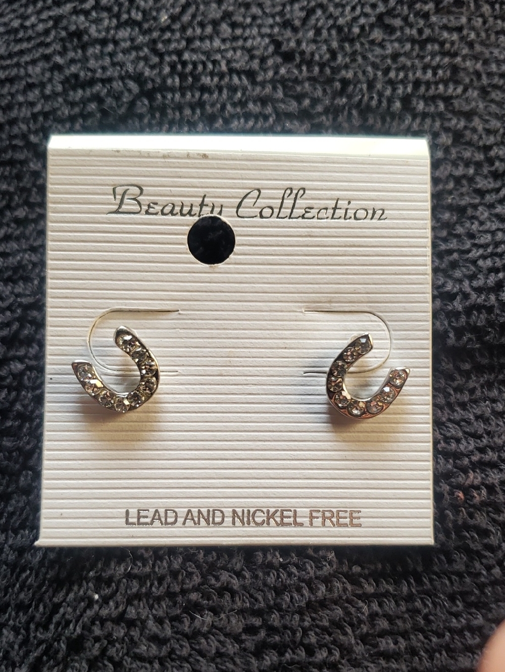 Silver Crystal Horseshoe Stud Earrings